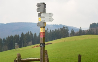 Ein Wegweiser von Fernwanderwegen im Sauerland